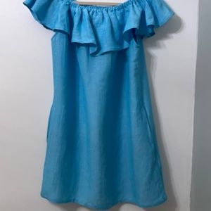 Tommy Bahama linen blend off the shoulder dress in aqua Size. Large. NWT.